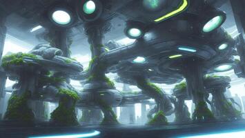 Future sense of alien high-tech city, plant landscaping, data transmission concept photo