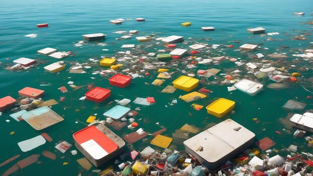 All kinds of garbage floating on the sea marine environmental protection damage photo
