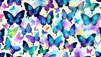 watercolor beautiful Aurora Butterflies, tile seamless repeating pattern AI generated photo