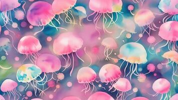 watercolor beautiful Pink Gradient Jellyfish, tile seamless repeating pattern photo
