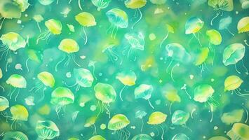 watercolor beautiful green yellow Gradient Jellyfish, tile seamless repeating pattern AI generated photo