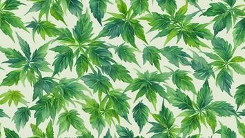 watercolor beautiful cannabis leaves, tile seamless repeating pattern photo