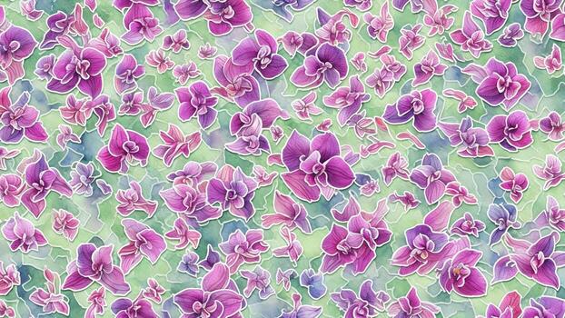 acuarela hermosa púrpura orquideas, loseta sin costura repitiendo modelo ai generado foto