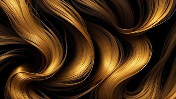 Golden silk hair coils smooth with dark background AI generated photo