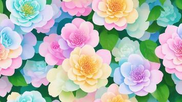 watercolor beautiful aurora gradient camellia flower, tile seamless repeating pattern AI generated photo