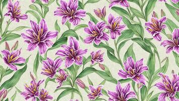 watercolor ink, Beauty Peruvian Lily flower, tile seamless repeating pattern photo