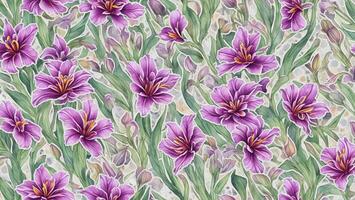 watercolor ink, Beauty Peruvian Lily flower, tile seamless repeating pattern photo