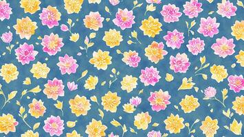 watercolor Beauty yellow pink Chrysanthemum flower, tile seamless repeating pattern photo
