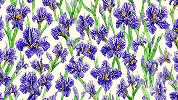 watercolor Beauty Iris flower, tile seamless repeating pattern AI generated photo