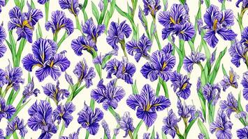 watercolor Beauty Iris flower, tile seamless repeating pattern AI generated photo