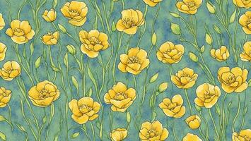 watercolor Beautiful Buttercup flower, tile seamless repeating pattern photo