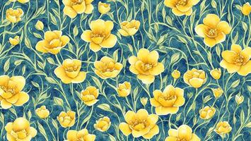 watercolor Beautiful Buttercup flower, tile seamless repeating pattern photo