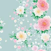 watercolor beautiful pink gradient camellia flower, tile seamless repeating pattern AI generated photo