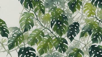 watercolor rainforest leaves black background, tile seamless repeating pattern photo