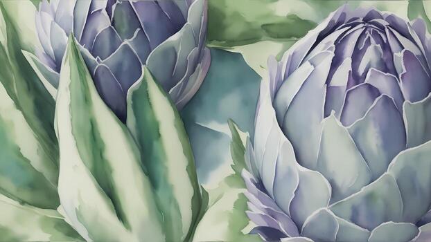 watercolor artichoke flower tile seamless repeating pattern photo