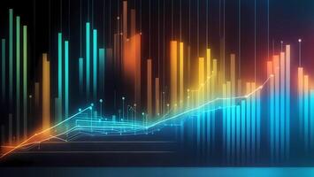 Business High Brightness Long Bar Graph Curve Graph Data Black Background Futuristic photo