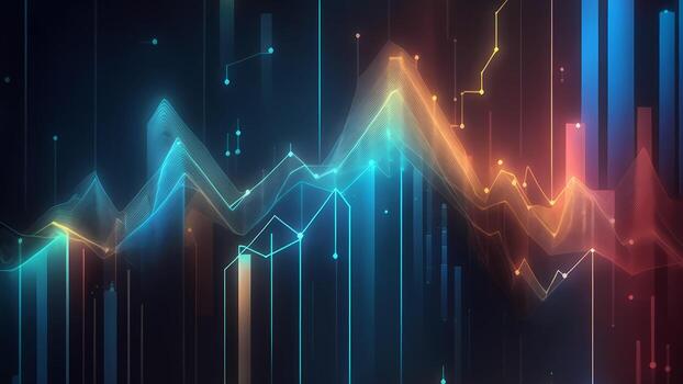 negocio alto brillo largo bar grafico curva grafico datos negro antecedentes futurista ai generado foto