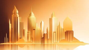 Gold Gradient City Digital Painting Drawing Modern rich yellow Dusk New Generation ai generated photo