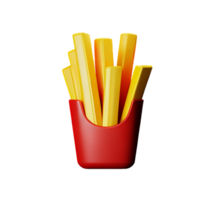 french fries potatoes red carton fast food fried long strips high calorie 3D icon ai generated png