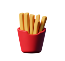 french fries potatoes red carton fast food fried long strips high calorie 3D icon ai generated png