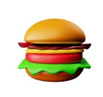 Hamburger Burger schnell Essen Frühstück 3d amerikanisch Rindfleisch Käse Speck braten Grüner Salat Brot ai generiert png