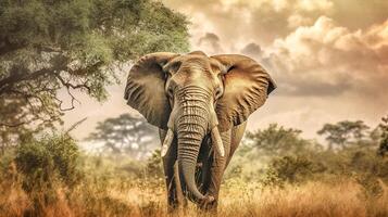 caminando elefante en naturaleza, hecho con generativo ai foto