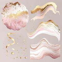 watercolor stains, splashes, blots, waves in soft pink with gold veins. photo