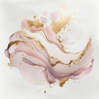 watercolor stains, splashes, blots, waves in soft pink with gold veins. photo
