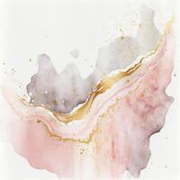 watercolor stains, splashes, blots, waves in soft pink with gold veins. photo