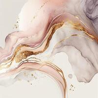 watercolor stains, splashes, blots, waves in soft pink with gold veins. photo