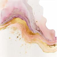watercolor stains, splashes, blots, waves in soft pink with gold veins. photo