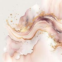 watercolor stains, splashes, blots, waves in soft pink with gold veins. photo