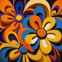 background with 1970s style grooves with colorful bright flowers. photo