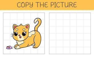 Copy the picture is an educational game for kids with cat. Cute cartoon cat. Vector illustration