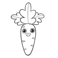 Carrot character coloring book for kids. Coloring page. Monochrome black and white illustration. Vector children's illustration