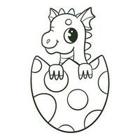 Dragon in the egg coloring book for kids. Coloring page. Monochrome black and white illustration. Vector children's illustration