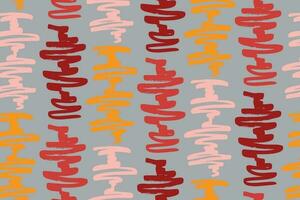 Wavy doodle seamless pattern. Bold ink lines ornament. Hand drawn color rough brush drawing. Smears scribbles grunge style wrapping paper. Vintage textiles fabric 1960 s Vector illustrations