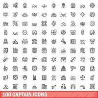 100 captain icons set, outline style vector