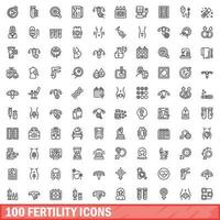 100 fertility icons set, outline style vector