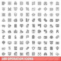 100 operation icons set, outline style vector