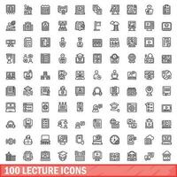 100 lecture icons set, outline style vector