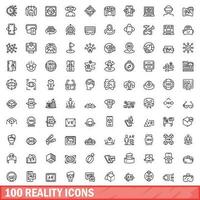 100 reality icons set, outline style vector