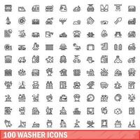 100 washer icons set, outline style vector