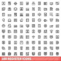 100 Registrarse íconos colocar, contorno estilo vector