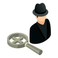 Hacking attack icon isometric vector. Faceless hacker and loupe with plus sign vector