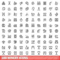 100 winery icons set, outline style vector