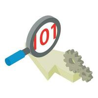 Internet search icon isometric vector. Magnifying glass red code cursor and gear vector