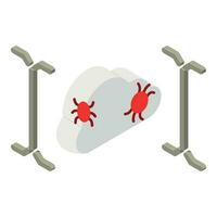 Cloud bug icon isometric vector. Cloud storage with software bug and curly brace vector