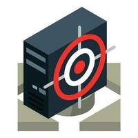 Information leakage icon isometric vector. Black system unit with round target vector