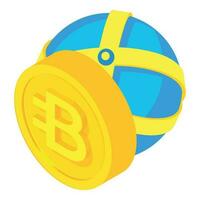 Bytecoin cryptocurrency icon isometric vector. Globe icon near big bytecoin coin vector